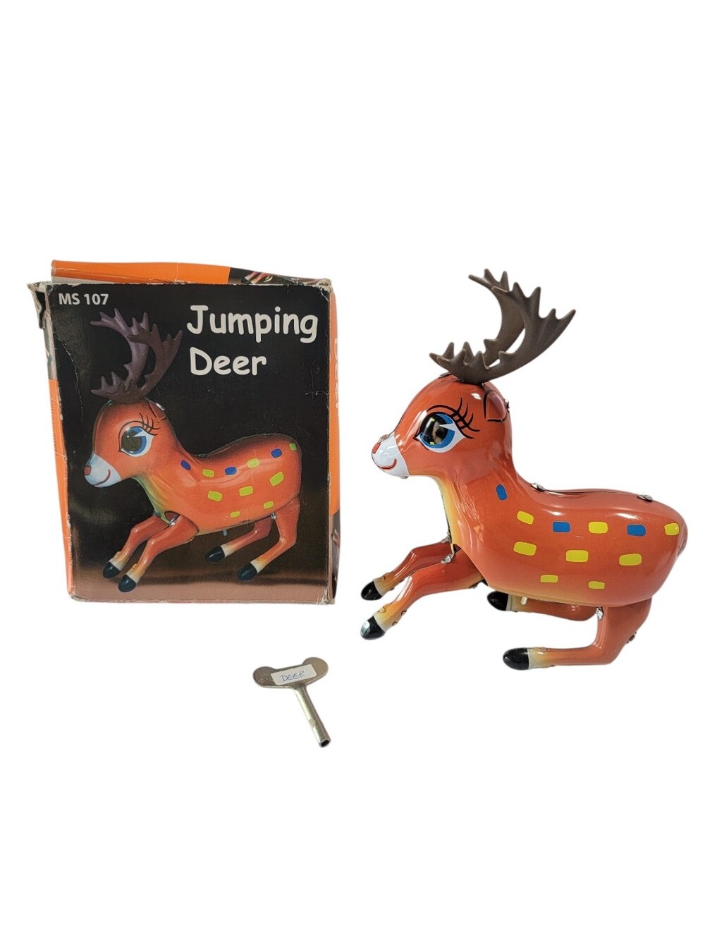 Vintage Jumping Bambi Deer Collectible Tin Metal Reindeer Figure + Box Complete
